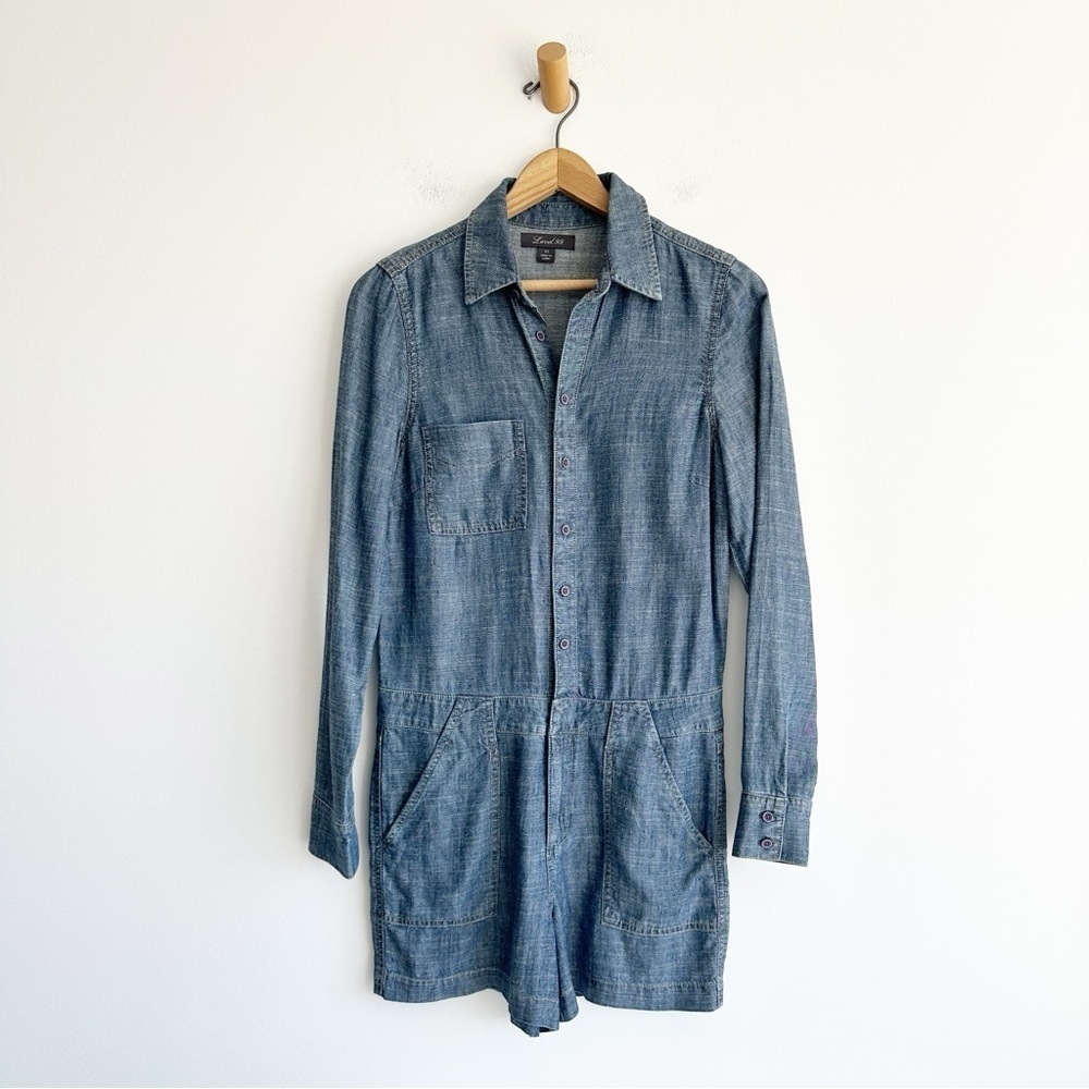 Anthropologie Level 99 Denim Chambray Romper Shorts Women’s Size XS Blue